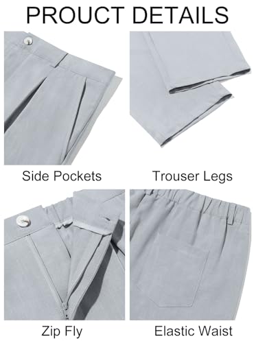 Image of Runcati Mens Casual Pants Elastic Waist Lightweight Loose Pleated Slacks | Summer Beach, Yoga Trousers, Button Closure, Straight Leg, With Pockets, Solid Color