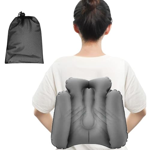 エアー式 腰痛 クッション ポータブル 腰枕 ウエストパッド 腰まくら バッククッション サポート枕 クッション 背もたれ 姿勢サポート 持ち運び 軽量 旅行 出張 オフィス (グレー)