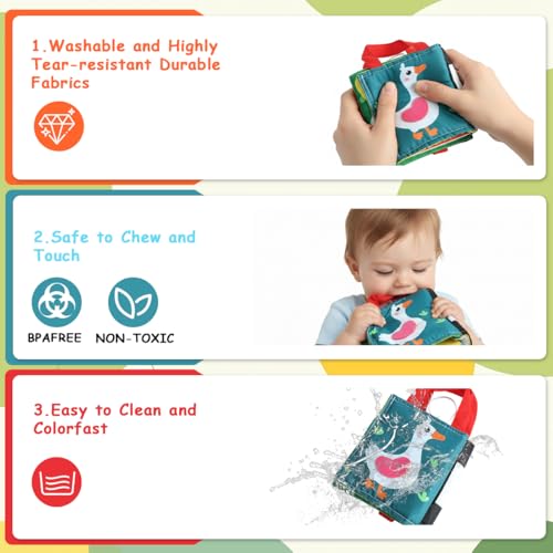 Image of SNOWIE SOFT Baby Cloth Book 3D Cartoon Interactive Early Learning Cloth Book Soft Toys, Hands-on Fine Motor Tummy Time Play Books Folding Portable Baby Toys for 6 to 12 Months