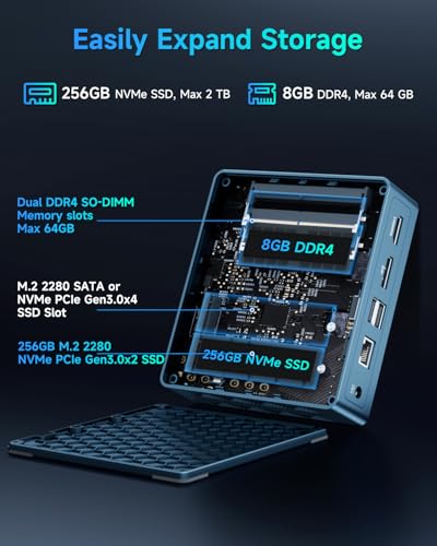 Image of Bmax B2 Power Mini PC, Intel 5205U, 8GB DDR4 RAM, 256GB NVMe SSD, Mini Desktop Computer Supports 4TB Storage & 64GB RAM, HDMI 1.4&DP 1.2, 4K Dual Display, 2.4G /5G WiFi, BT 5.0 for Home Office