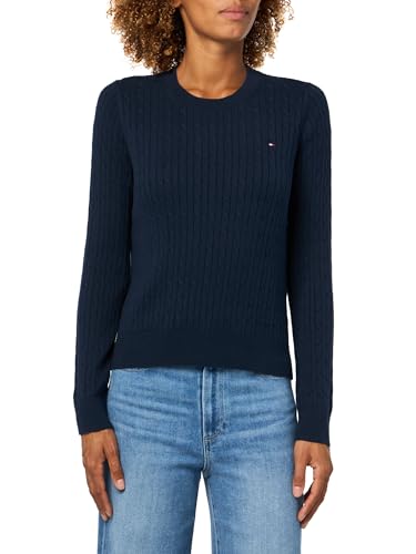 Image of Tommy Hilfiger Women's Cable Knit Crew Neck Sweater Lightweight Pullover
