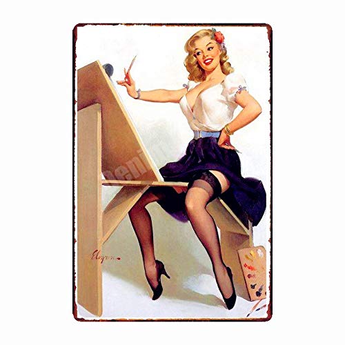 muzi928 Fer-Blanc Pin Up Filles Vintage Affiche en Métal Sexy Lady Signes D'étain Art Américain Peinture Café Pub Bar Club Casino Mur Décoration De La Maison MN121 20x30cm I Cover