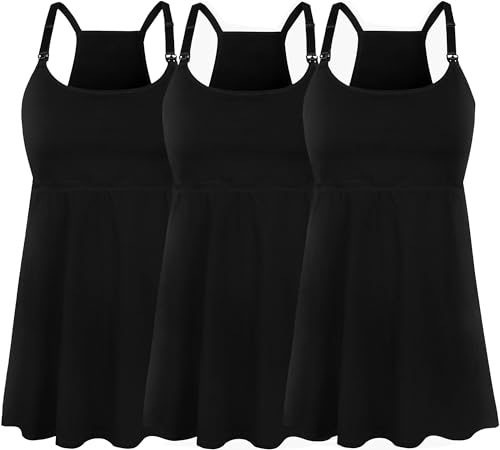 Image of SUIEK 3 Pack Maternity Nursing Tank Tops with Bralette Cotton Breastfeeding Camisole