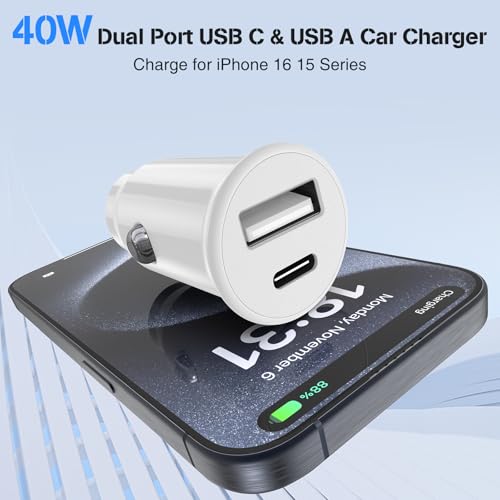 40W USB C Car Charger, Dual Port USB-C & USB-A Car Fast Charging Adapter - image 6