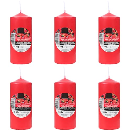 H HANSEL HOME Vela Taco Perfumada, 25 Horas de Duración, 11 x 4,7 cm, Velas Rojas, Frutas del Bosque 140g x 6 unidades