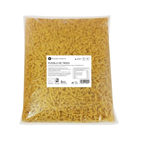 PLANETA HUERTO | Fusilli de trigo ecológico 5 kg, pasta en espiral sin aditivos Hecho con sémola de trigo duro - Fusili de Trigoideal para platos con salsa o ensaladas frías