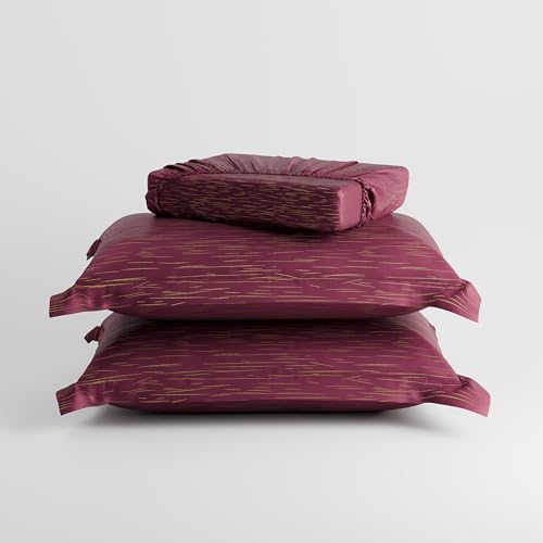 Image of Stoa Paris 350TC Luxture Cotton King Fitted Bedding Set with 2 Pillow Covers, All-Around Elastic Fitted Bedsheet 183cm x 198cm + 30cm Drop, All Season Comfort, Breathable, Panache 2.0 - Ruby