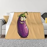 Weiche Sofa-Decke mit Cartoon-Auberginen-Druck, Doppeldecke, vier Jahreszeiten, Premium-Mikrofaser-Decke.