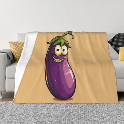 Weiche Sofa-Decke mit Cartoon-Auberginen-Druck, Doppeldecke, vier Jahreszeiten, Premium-Mikrofaser-Decke.