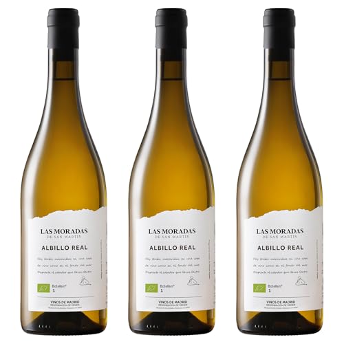 Bodega Las Moradas de San Martín - Pack de 3 Botellas de Vino Albillo Real de 75 cl - Vino Blanco con D.O. Vinos de Madrid - Reposo en Barrica de Roble Francés - Vino Vegano y Ecológico