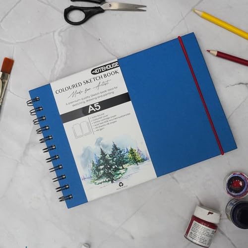 Image of NOTEHOUSE A5 Landscape Spiral Sketchbook (14x21 cm) | 96 Unruled White Thick Pages | Professional Drawing Notebook | Blue Hard Cover Art Book for Artists & Students