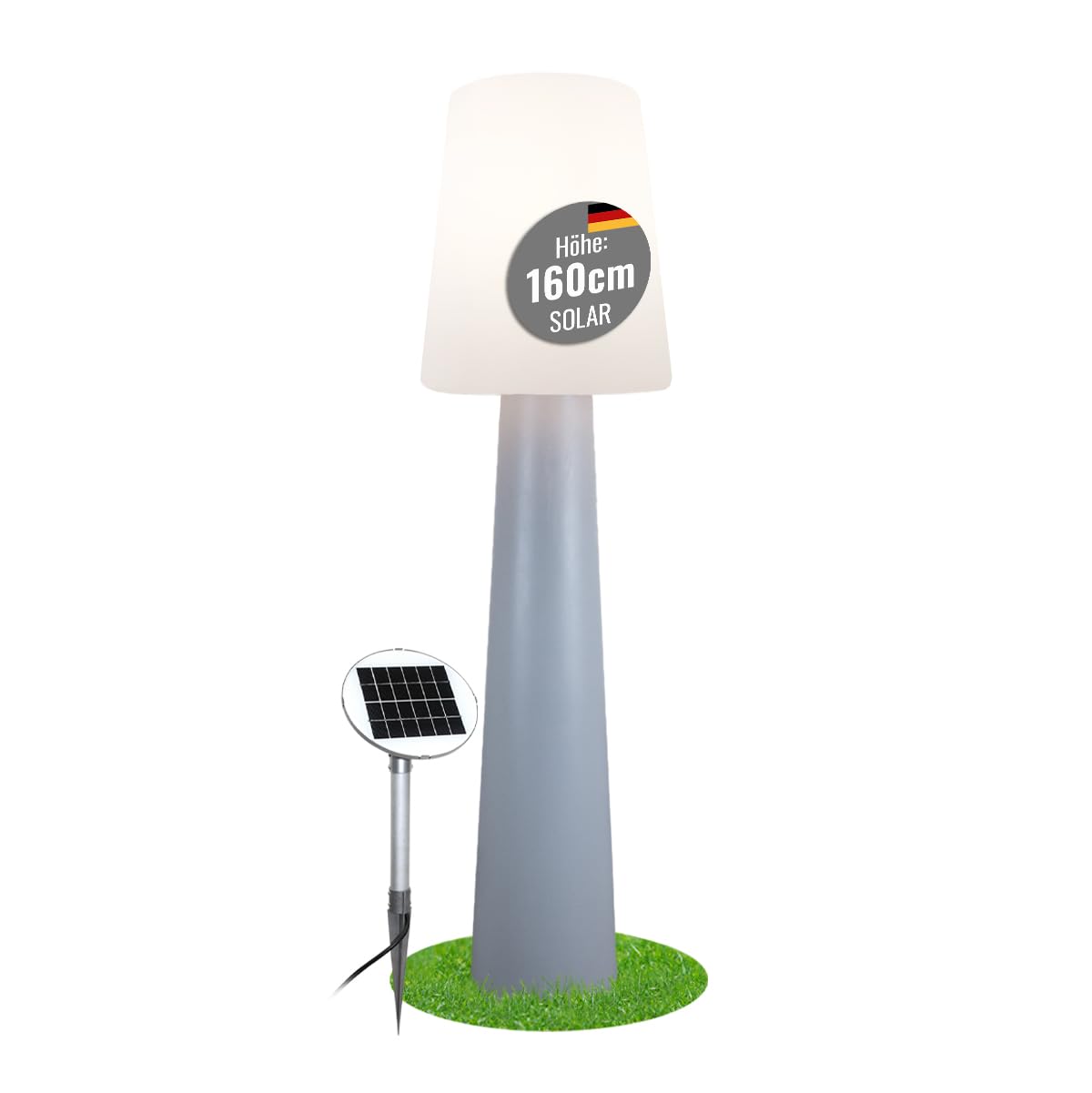 8 seasons design LED Solar Stehlampe No. 1, 160cm groß (Grau), warmweißes Licht, Solarlampe mit Dämmerungssensor, Solarpanel, Stehlampe für außen (Garten, Terrasse, Balkon)