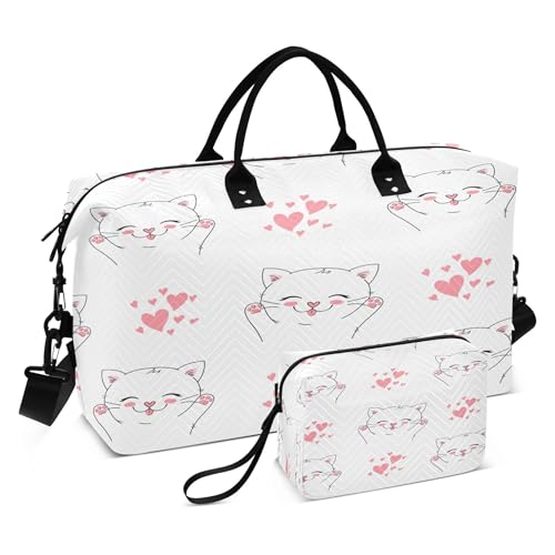 Cute Cartoon Cat Travel Duffel Bag for Women Weekend Overnight Dag with Toiletry Bag, Luggage Bag for Travel, Sport, Gym