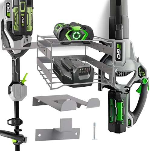 Power Tool Organizer Wall Mount - Heavy Duty Weed Eater Hanger for Garage Organization Cuboid Garage Storage Rack for EGO Leaf Blower Trimmer Chainsaw Edger Battery Charger 180lbs Load Capacity
