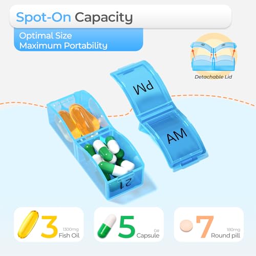 Image of Monthly Pill Organizer 2 Times a Day, 30 Day Pill Box Organizer, One Month AM PM Pill Case Small Compartments to Hold Vitamin and 31 Day Travel Medicine Organizer, 4 Week Pill Cases (Blue) | Ultra-Compact, Pocket-Sized, Ultra-Light, Featherweight, Monthly Tracking, Daily Dose, Detachable Lid, Easy-Clean, BPA-Free