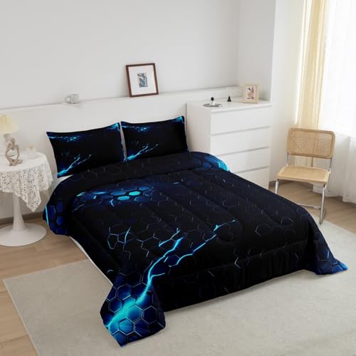 Image of Feelyou Lightning Honeycomb Comforter Hexagon Comforter Set Geometric Beehive Bedding Set for Kids Boys Girls Beehive Hexagon Duvet Set Room Decor Quilt Twin Size Boys
