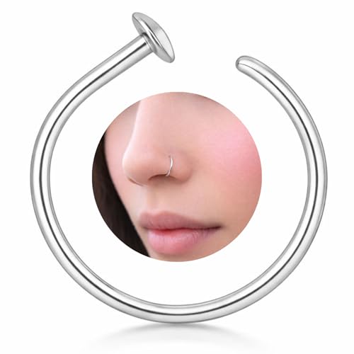 LUCKYJEWUS 925 Sterling Silver Small Thin 20G Nose Ring Hoop for Women Men, USA Handmade Nose Piercing Jewelry, Adjustable 6mm - 7mm