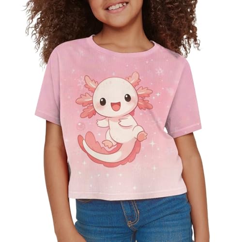 Image of Girls Fashion Crewneck Tee Shirts Casual Short Sleeve Crop Top Summer Outfits 5-14 Years Old