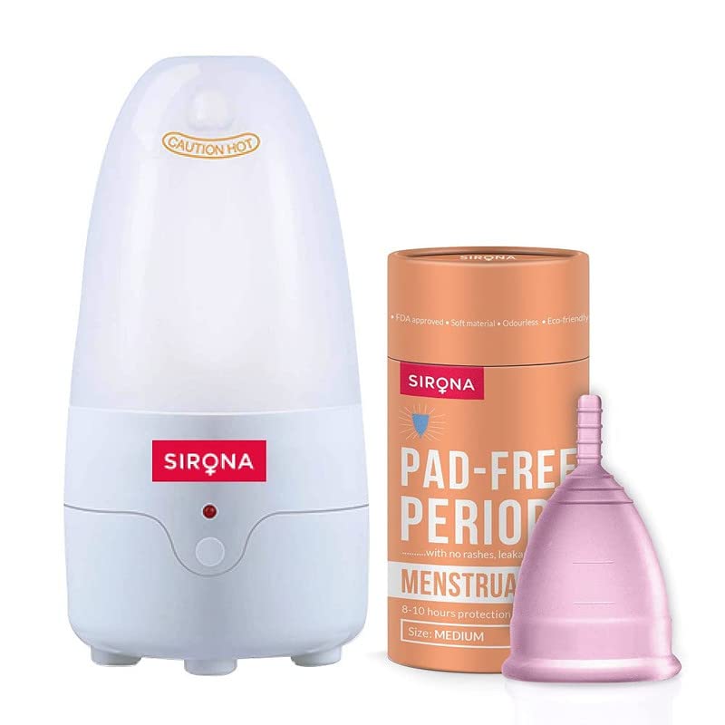 Sirona Reusable Menstrual Cup for Women - Medium Size with Menstrual Cup Sterilizer - Clean your Period Cup Effortlessly - Kills 99% of Germs in 3 Minutes with Steam - 1 Unit white (B099K7G54F) Amazon Price History, Amazon Price Tracker
