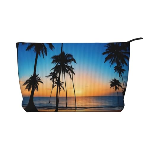 Reise-Kulturtasche aus Leder mit Hawaii-Strandmotiv und Reißverschluss, Kosmetiktasche für Damen, kleine Schminktasche für die Handtasche, tragbare Reise-Kosmetiktasche, Geschenktasche für Frauen, Mäd