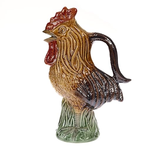 Image of Gurgly Large Hand-Painted Cockerel Jug - Ceramic Cockerel Kitchen Ornaments - Chicken Crockery Water Jug - Chicken Gifts