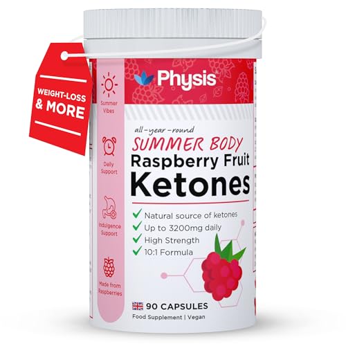 Physis Raspberry Ketones Summer Body | Keto Supplement | High Strength 3200mg Fruit Extract | Diet & Lifestyle Support | Natural Clean Ingredients | British Manufactured | 90 x Vegan Capsules