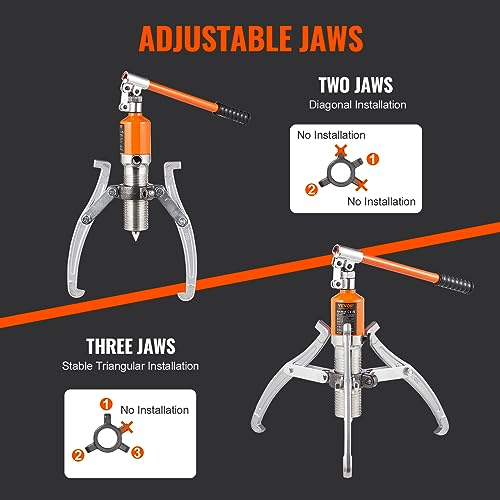 VEVOR Hydraulic Gear Puller, 15 Ton Max Capacity Wheel Bearing Pulling Separator, 2 or 3 Jaws Puller, Vertically and Horizontally, 12" Jaw Hydraulic Puller with Case for Pulling Hubs by VEVOR - Image 6