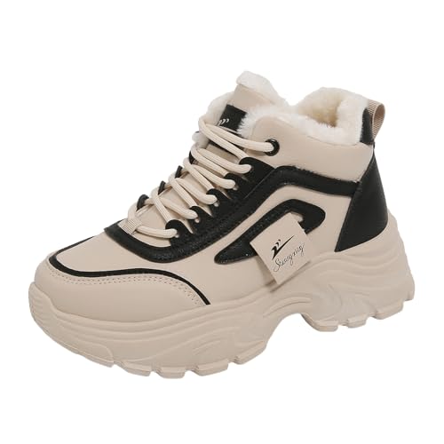frysen Sapatilhas altas para mulher com forro quente, desportos casuais de inverno, sola macia e quente, conforto e grossas 34-40 UE, Preto, 37 UE