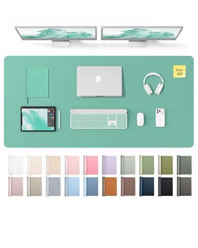 Image of YSAGi Leather Desk Pad Protector, Office Desk Mat, Large Mouse Pad, Non-Slip PU Leather Desk Blotter, Laptop Desk Pad, Waterproof Desk Writing Pad for Office and Home (Green-Blue,55 inch x 24 inch)