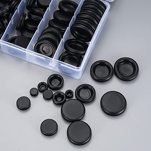 200 Pieces Rubber Grommets Kit, Black Rubber Hole Plugs Electrical Wire Gaskets Assortment for Car, Boat, Pump, Plumbing, Cables Plugs, Wiring, Electrical Conductor Rubber Grommets