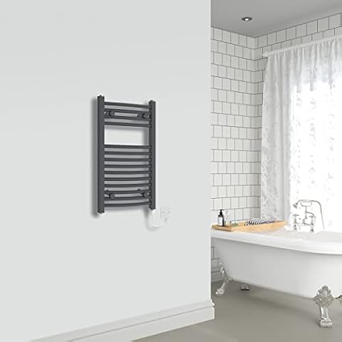 WarmeHaus Curved Anthracite Electric Heated Towel Rail 700x400mm Manual Bathroom Ladder Radiator - 300W Cover