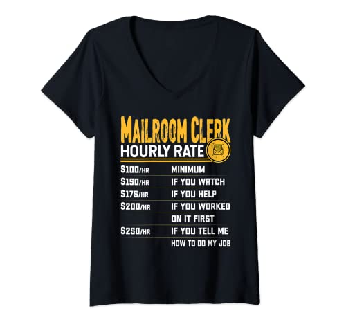Mujer Mailroom Clerk Hourly Rate Funny Postal Worker Mail Carrier Camiseta Cuello V