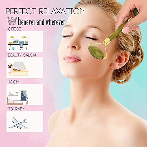 Gua Sha y Rodillo natural de Jade, Masajeador Facial de Cuarzo verde para Anti Arrugas, Masaje contra el Envejecimiento - imagen 6