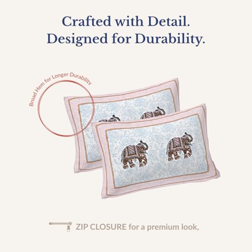 Image of Jaipur Weaves Bedsheet King Size 100% Pure Cotton 144TC Bed Sheet with 2 Pillow Covers, Super Soft Cozy Bedsheets Set,108x108 inches / 9ftx9ft (Elephants Pink, Super King)