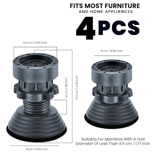 Image of Adjustable Washing Machine Vibration Pads - Heavy Duty Anti-Vibration Rubber Feet, Noise & Shock Absorbing Non-Slip Leveling Pads for Washers, Dryers, Refrigerators & Appliances (4 Pcs Set)