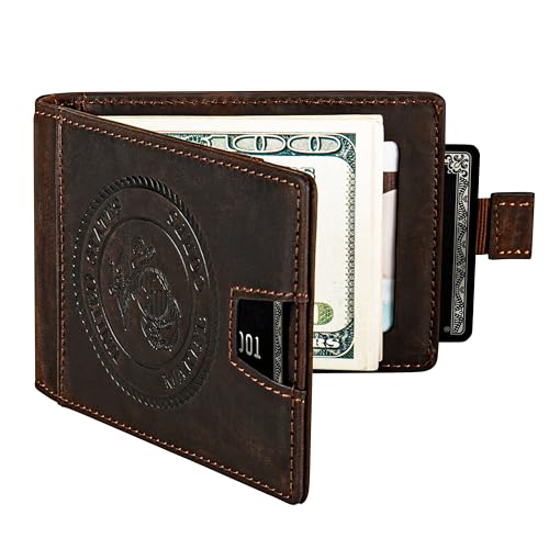 USMC Wallet RFID-Blocking Marine Corps Bi-Fold Card Holder | Crazy Horse Leather & Money Clip– Disabled USMC Vet Owned SMALL Business2
