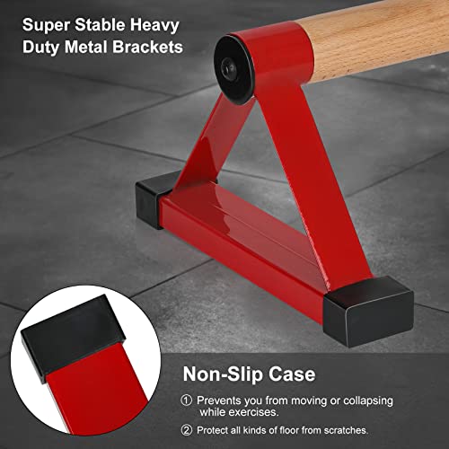 Image of Wood push up bars Parallettes bars Anti-slip Handstand Bars for Calisthenics, Fitness, Floor workouts Solid Wood with Sturdy Metal Bracket, Support 500 lbs
