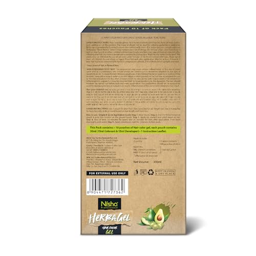 Image of Nisha Herba Care Hair & Beard Colour Gel, Original Black, 300ml (10 Sachets), No-Ammonia Formula, Long-Lasting Color, Suitable for Men & Women, Vegan, No Parabens