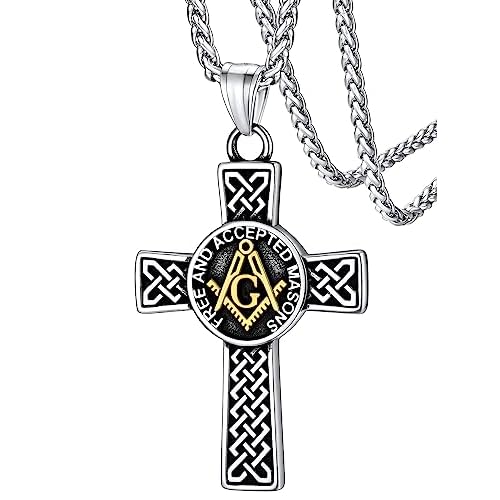 FaithHeart Masonic Necklace for Men, Freemason Compass Symbol 18K Gold Plated/Stainless Steel Free and Accepted Masons Pendant Jewelry with Gift Box 0