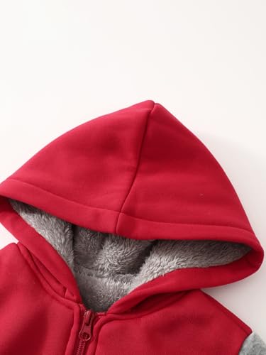 Image of Kids Zip-Up Hooded for Boys Sherpa Lined Jacket Winter Outdoor Sweatshirt Warm Coat 3-14 Years
