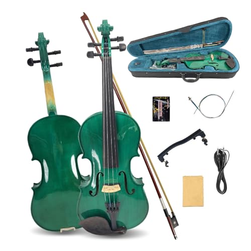 Image of Electric Violin 4 /4 full Size 4 string Acoustic Violin Spruce Maple Ebony Wood with Case, Bow Handmade for Beginners, Students, Professionals (Green)