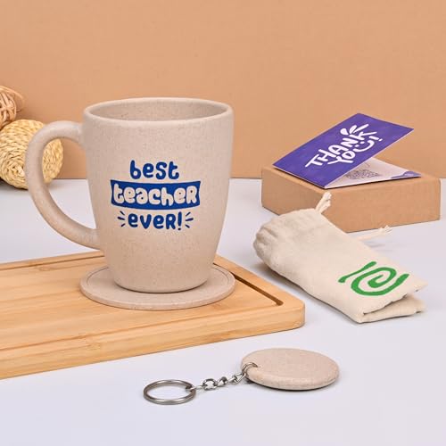 Eha Earth -Friendly Best Teacher Ever Printed Mugs | Gift Ideas for Best Teacher | Gift for Teachers Set of 1| 300 ml | Coffee Mug | Made with Rice Husk| Sand Castle