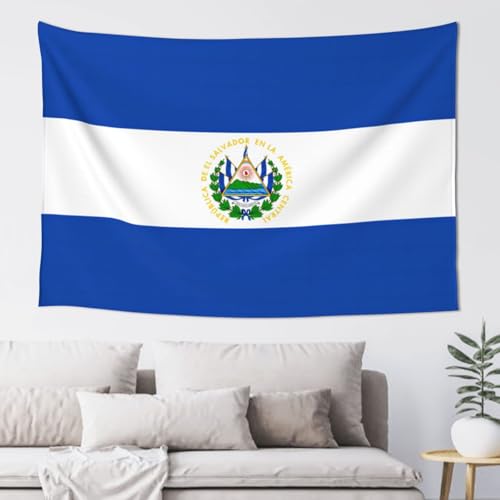 JUHIOPOI El Salvador Flag Tapestry Wall Decoration Art Tapestry Banner Wall Hanging Bedroom Living Room College Dorm Home Decor (24 x 42)