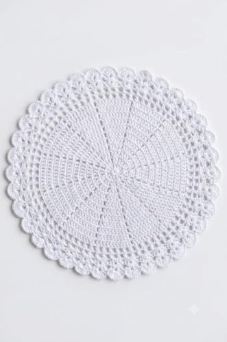 Image of Kavya Craft Present Woollen Handmade Crochet Table Mat /Thal posh (White B, 20 Inch)
