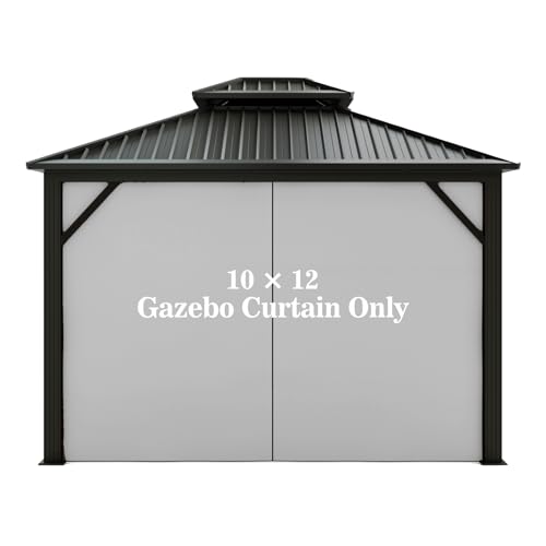 Gazebo Universal Replacement Privacy Curtain – Hugline 10' x 12' Gazebo Side Wall Outdoor Privacy Panel with Zipper (Gray)