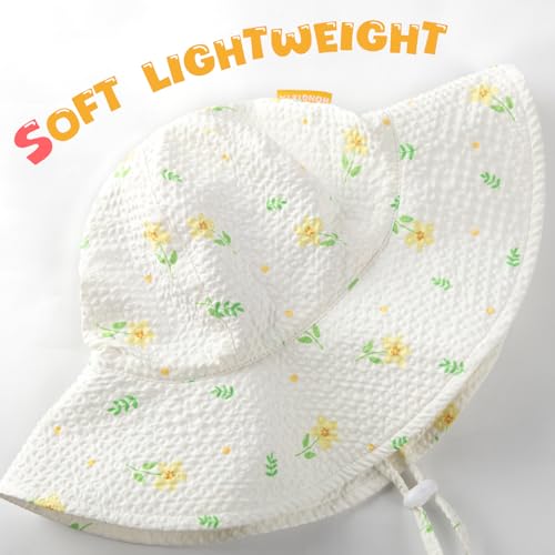 Image of HONGTEYA Baby Sun Hat Toddler Girl Beach Hat Sun Protection Adjustable Outdoor Summer Wide Brim Bucket Hat for Infant Kids