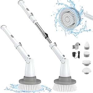 Sweepulire Electric Spin Scrubber, Electric Bathroom Scrubber with Adjustable Extension Arm, 2 Spin Speeds, 4 Replaceable Brush Heads, Power Scrubber for Cleaning Bathroom, Shower, Tub, Tile, Floor