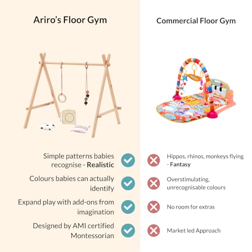 Image of Ariro-Montessori Baby Floor Gym & Mobile | Play Gym | Helps Grasping, Cognitive Processing for New Borns Adjustable Heights and Safe Materials | Made with Neem & Beechwood