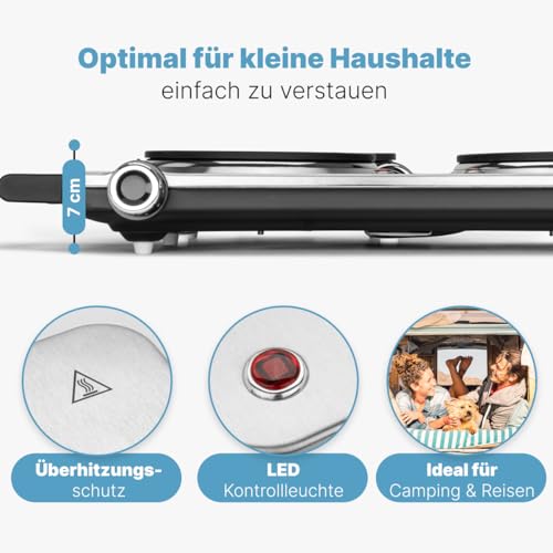 Bomann® Edelstahl-Doppelkochplatte | Kochplatte mit 2 Kochfeldern | 2500W | elektrische Herdplatte mit Cool Touch-Griffen | Kochfelder mit Überhitzungsschutz | DKP 5033 CB – Bild 6