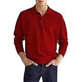 Mens Fashion Henley Shirts Casual Long Sleeve Button Cotton T-Shirt Lightweight Business Polos Sweater Tops (Large,Red)